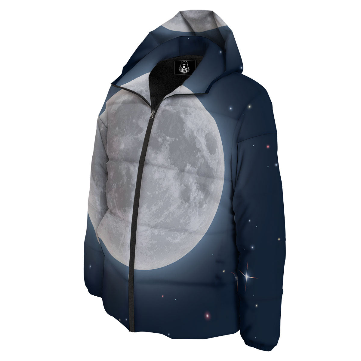 Moonlight And Night Sky Print Down Jacket-grizzshop