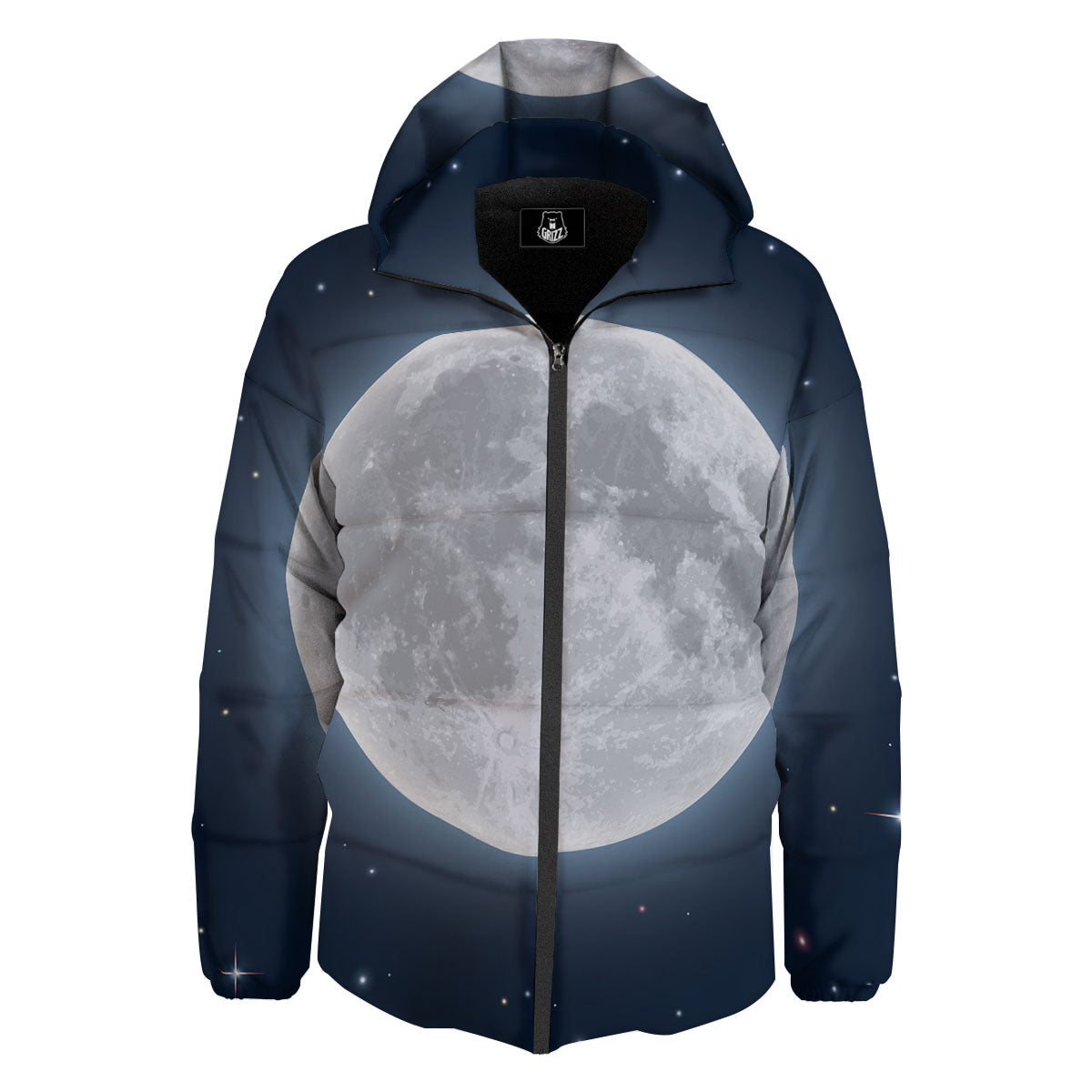 Moonlight And Night Sky Print Down Jacket-grizzshop