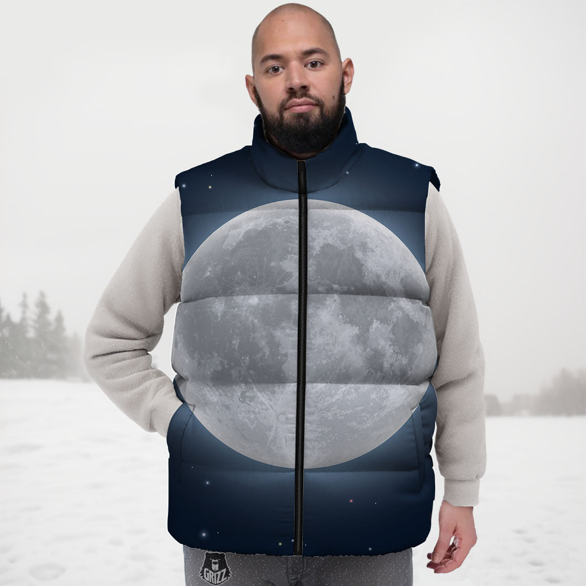 Moonlight And Night Sky Print Down Vest