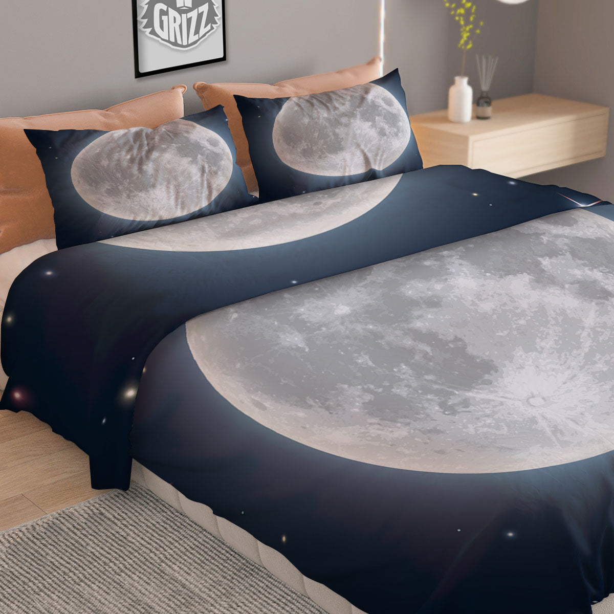 Moonlight And Night Sky Print Duvet Cover Bedding Set
