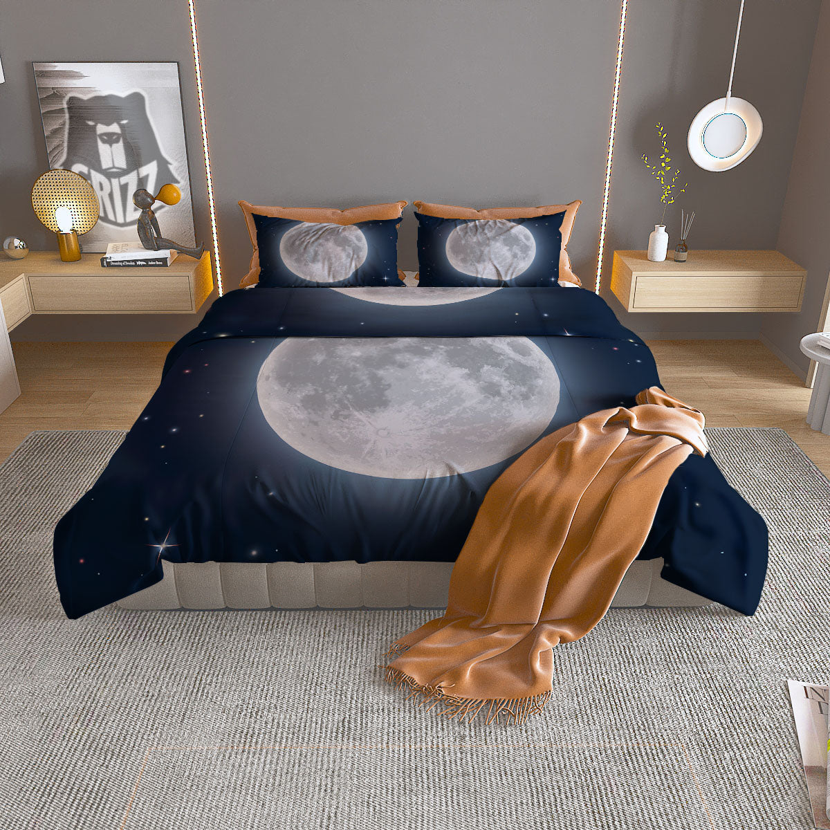 Moonlight And Night Sky Print Duvet Cover Bedding Set