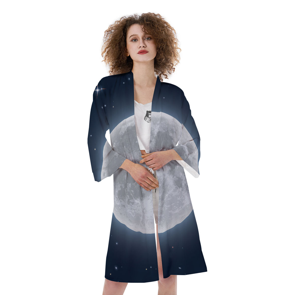 Moonlight And Night Sky Print Kimono-grizzshop