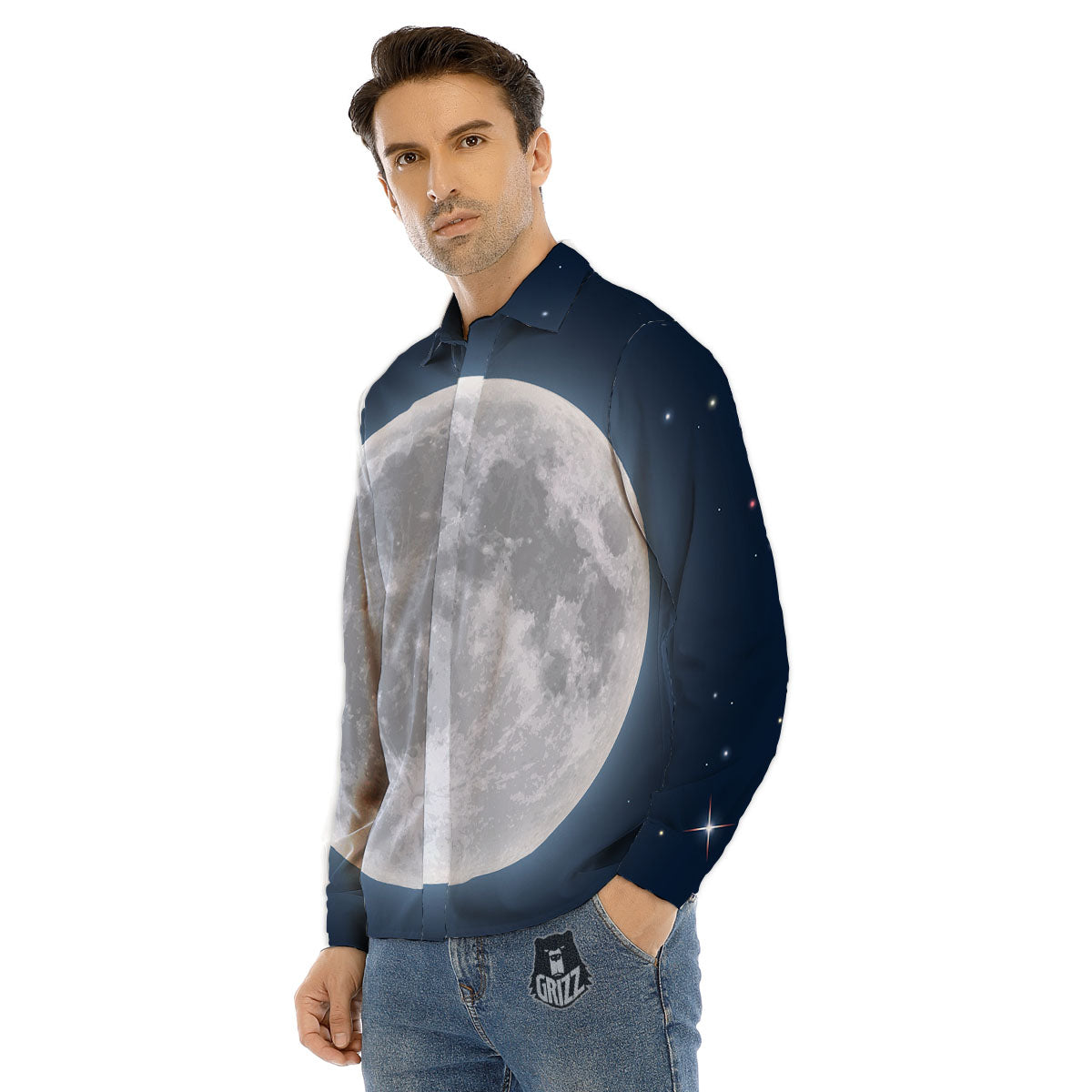 Moonlight And Night Sky Print Men's Dress Shirts-grizzshop