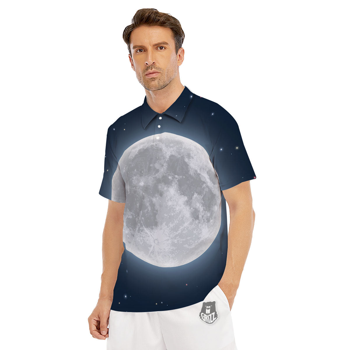 Moonlight And Night Sky Print Men's Golf Shirts-grizzshop