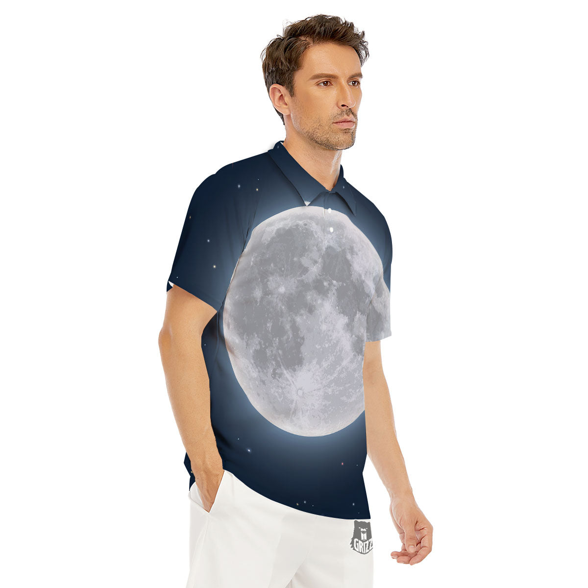 Moonlight And Night Sky Print Men's Golf Shirts-grizzshop
