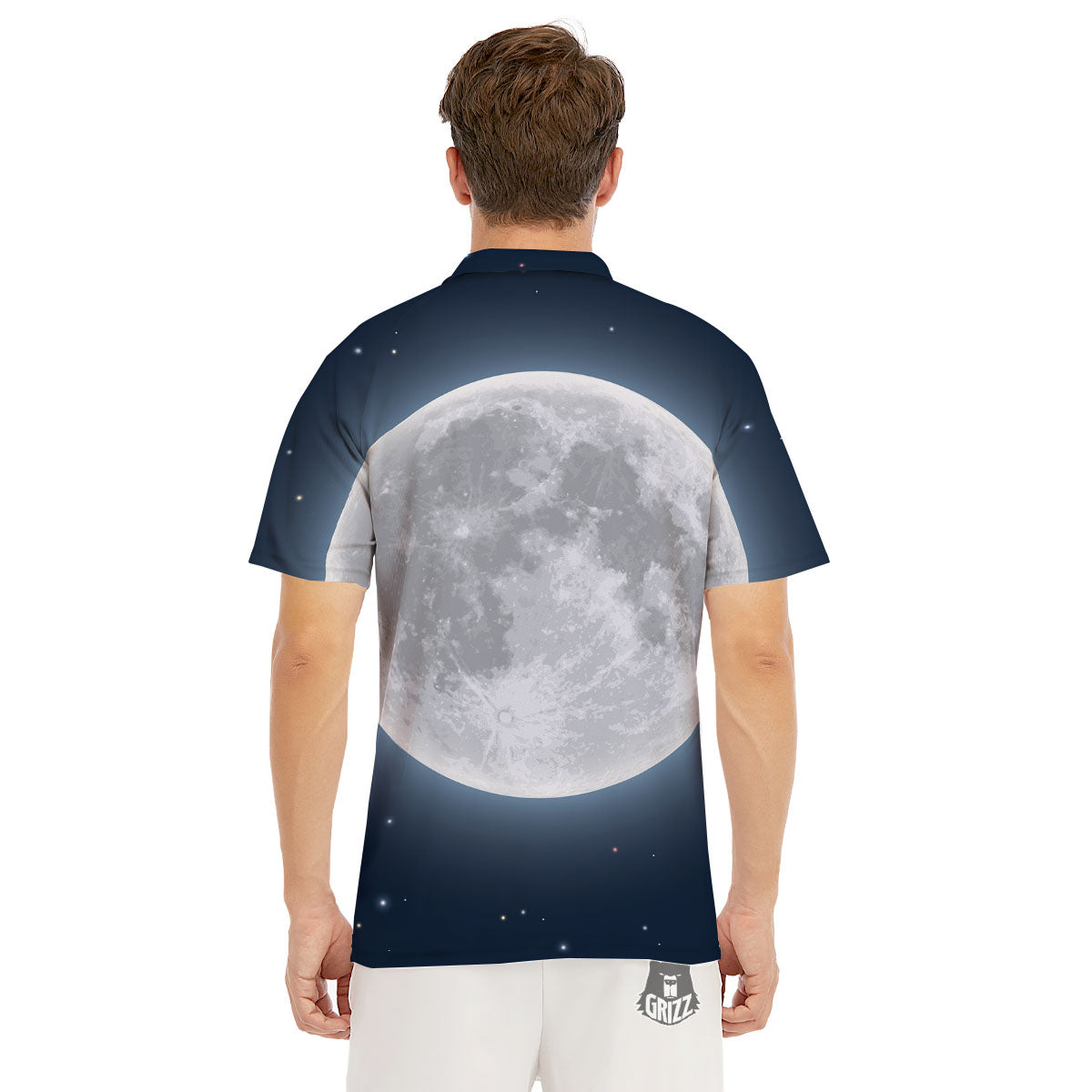 Moonlight And Night Sky Print Men's Golf Shirts-grizzshop