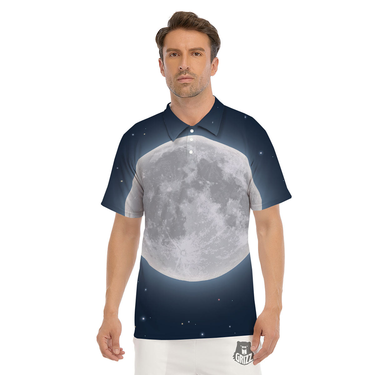 Moonlight And Night Sky Print Men's Golf Shirts-grizzshop