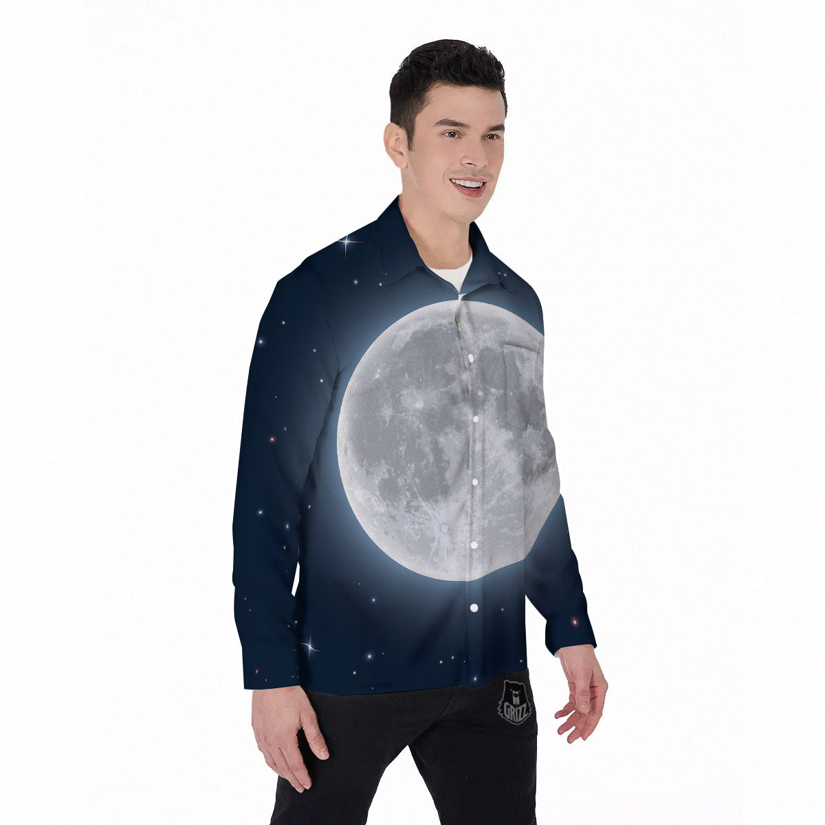 Moonlight And Night Sky Print Men's Long Sleeve Shirts-grizzshop