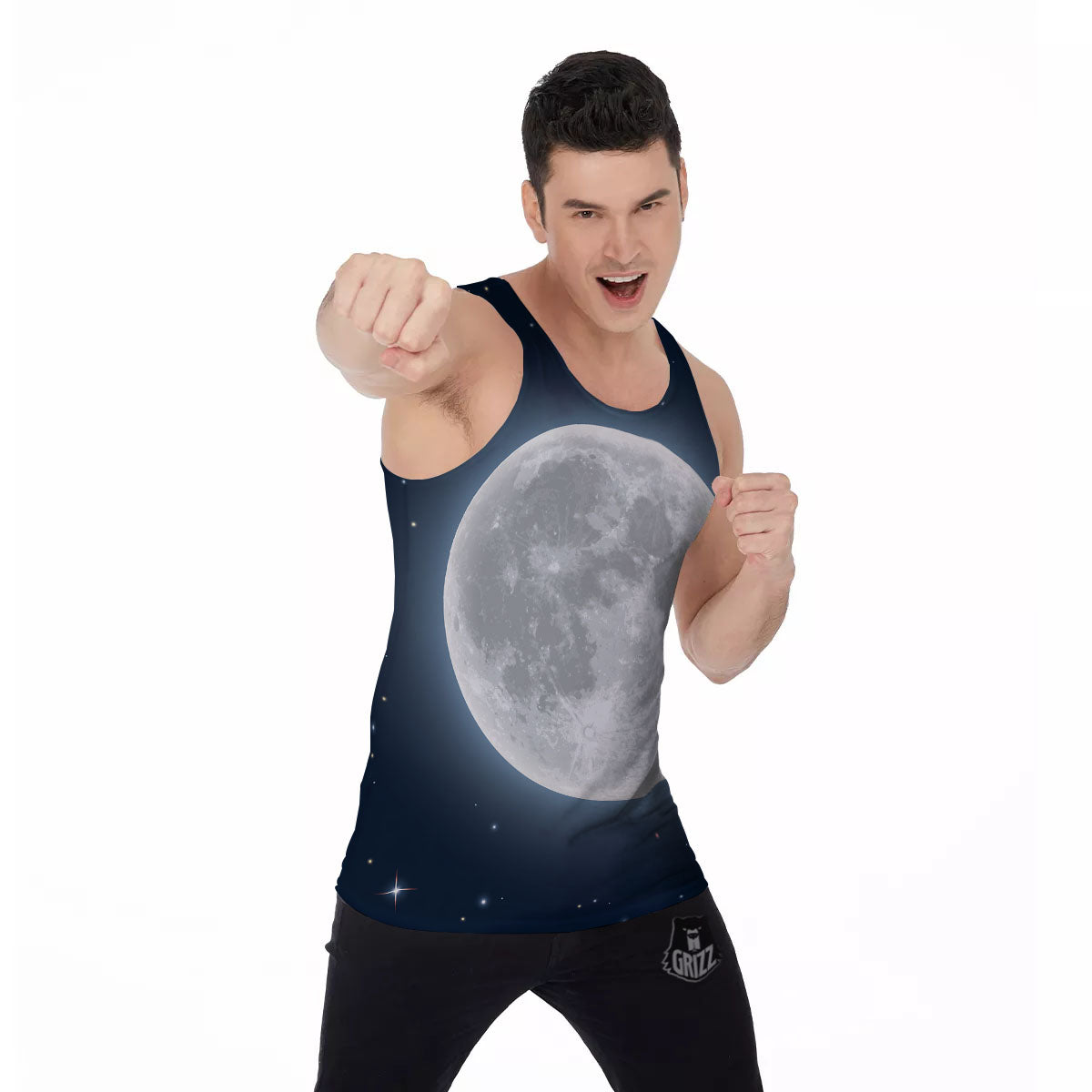 Moonlight And Night Sky Print Men's Tank Top-grizzshop