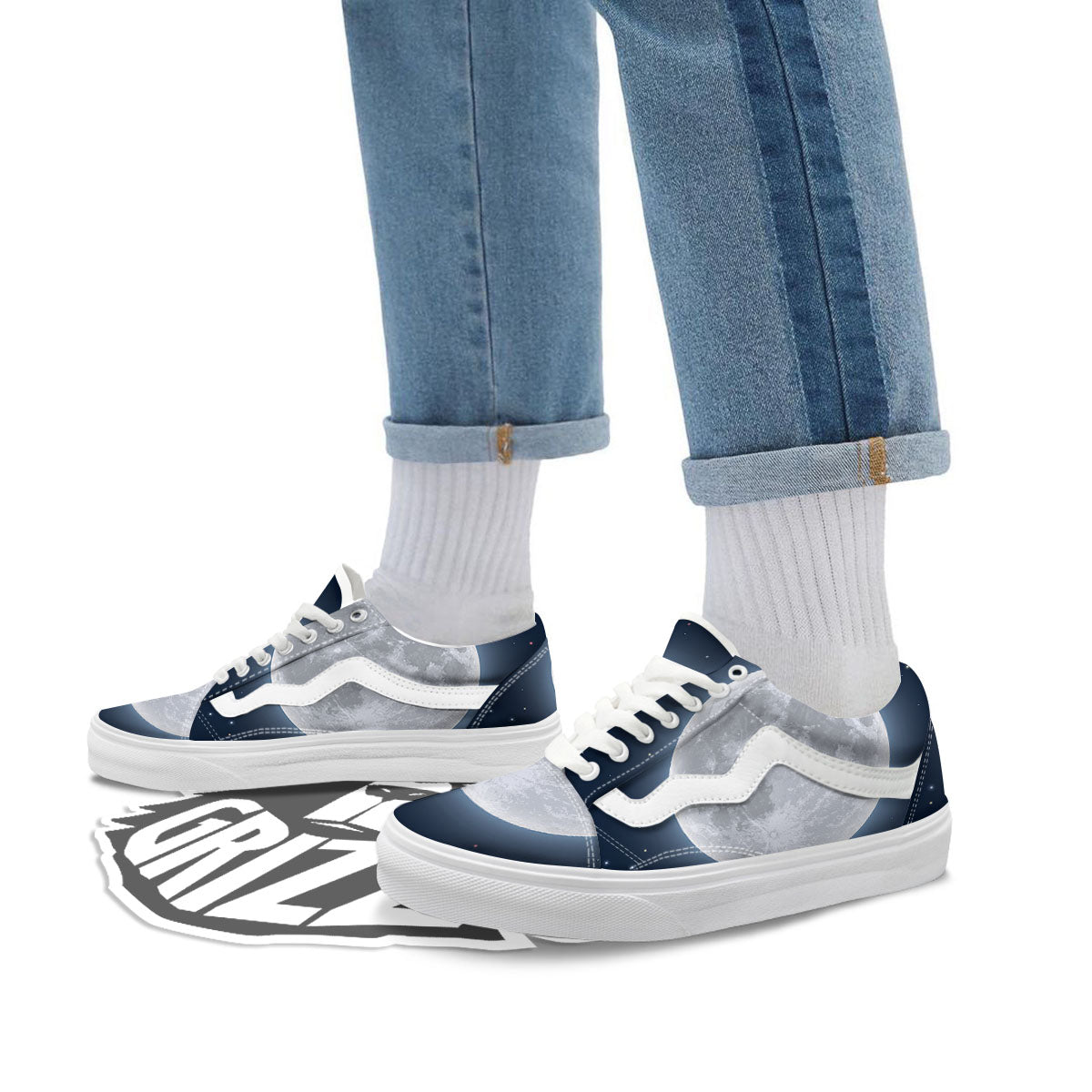 Moonlight And Night Sky Print Skate Shoes-grizzshop