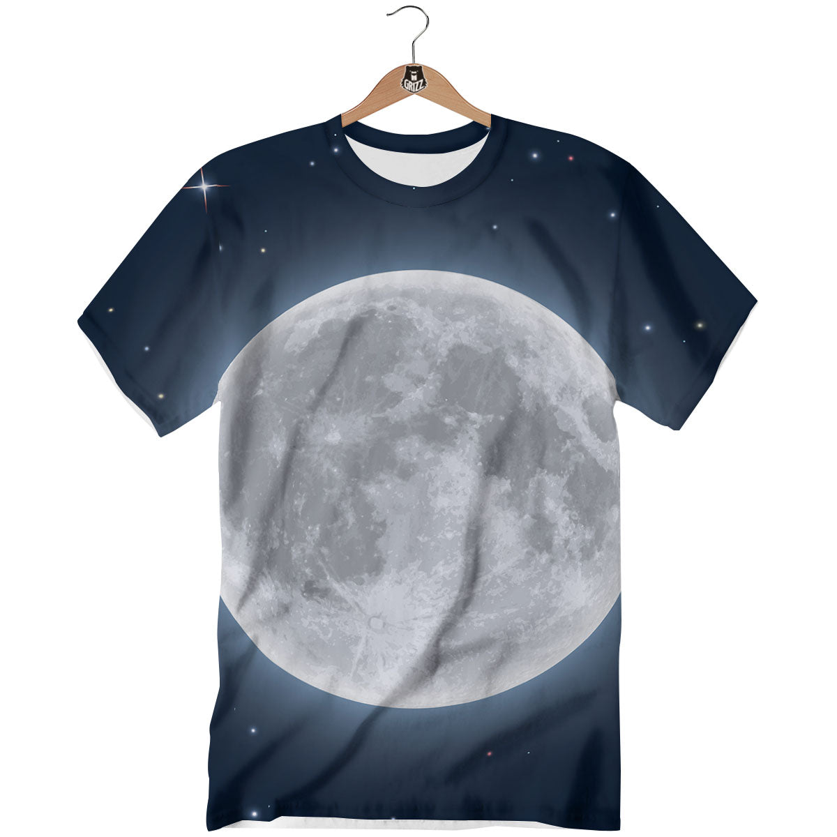Moonlight And Night Sky Print T-Shirt-grizzshop