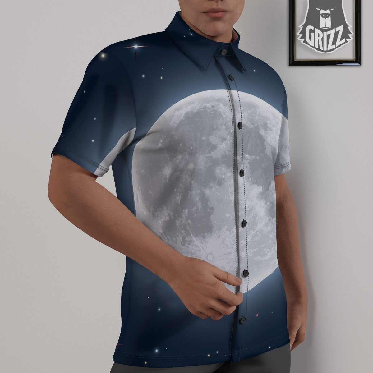 Moonlight And Night Sky Print Untucked Shirts-grizzshop