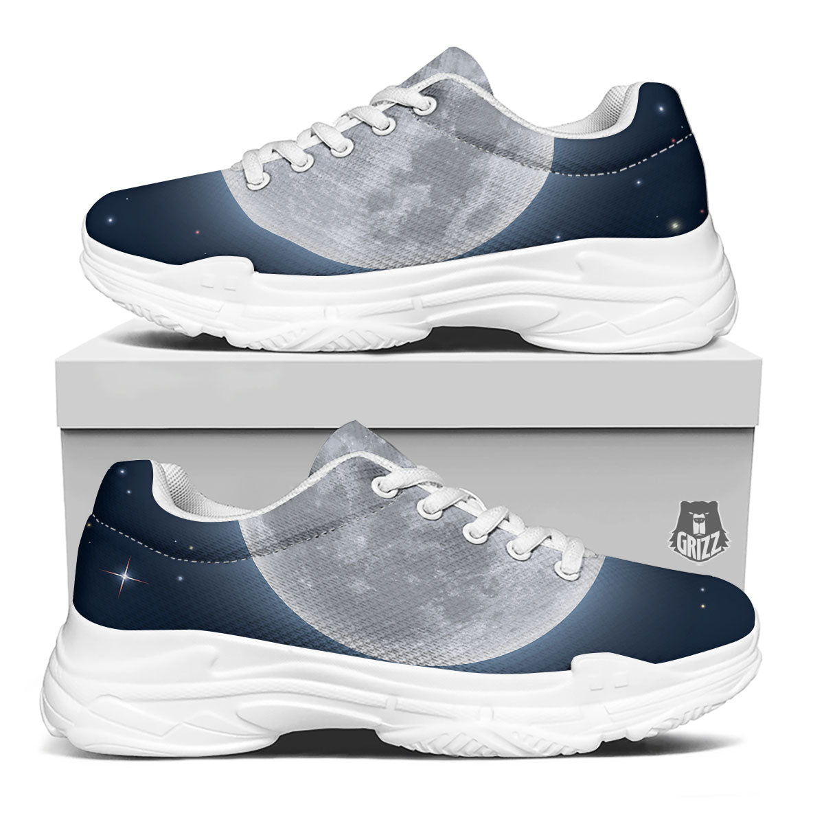 Moonlight And Night Sky Print White Chunky Shoes-grizzshop