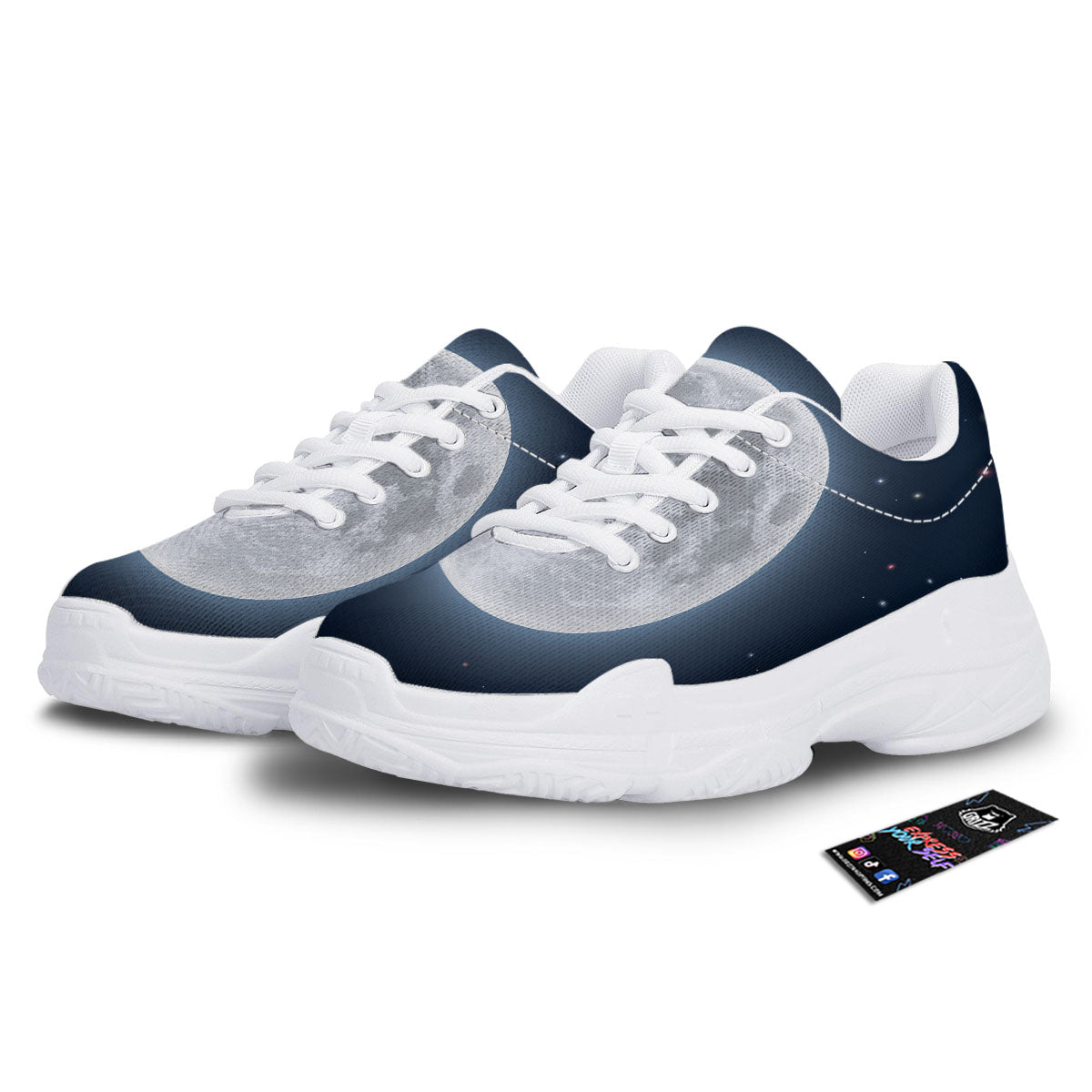 Moonlight And Night Sky Print White Chunky Shoes-grizzshop