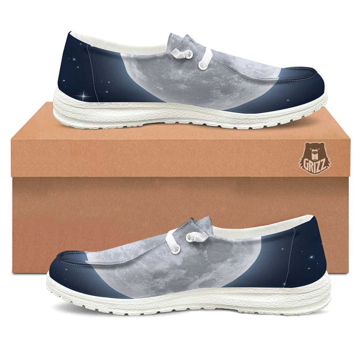 Moonlight And Night Sky Print White Loafers-grizzshop