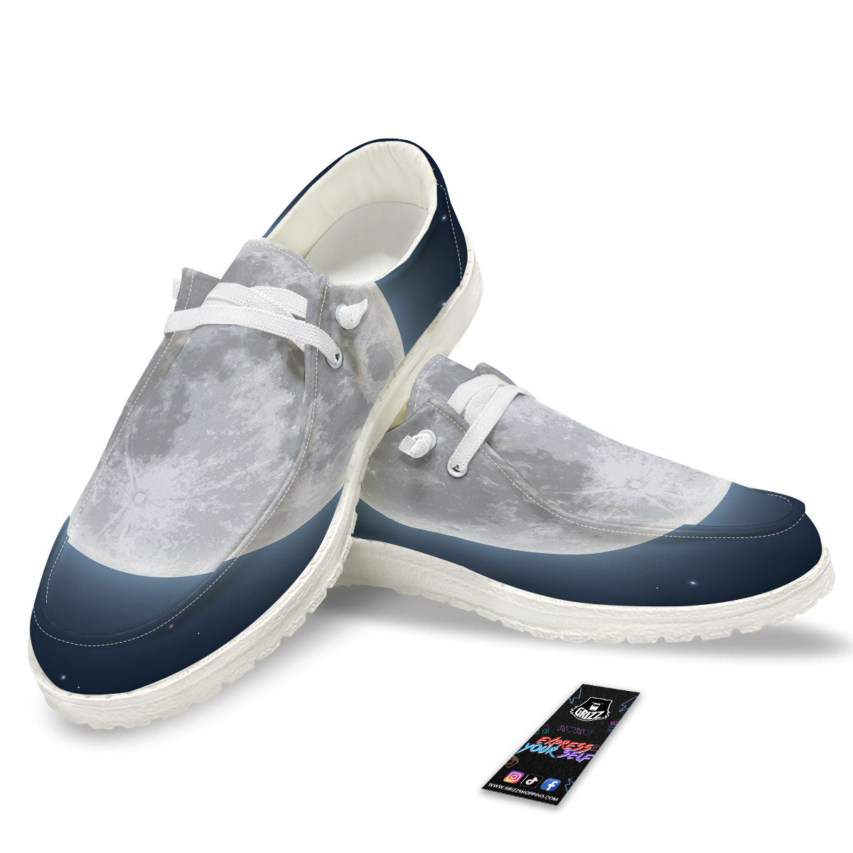 Moonlight And Night Sky Print White Loafers-grizzshop