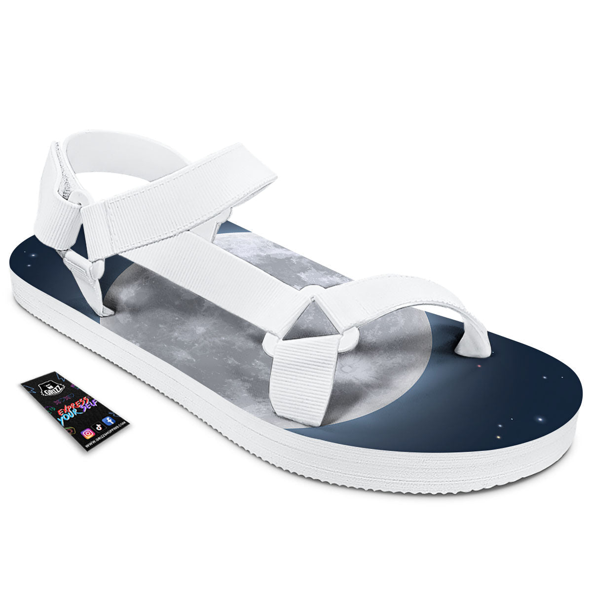 Moonlight And Night Sky Print White Open Toe Sandals-grizzshop
