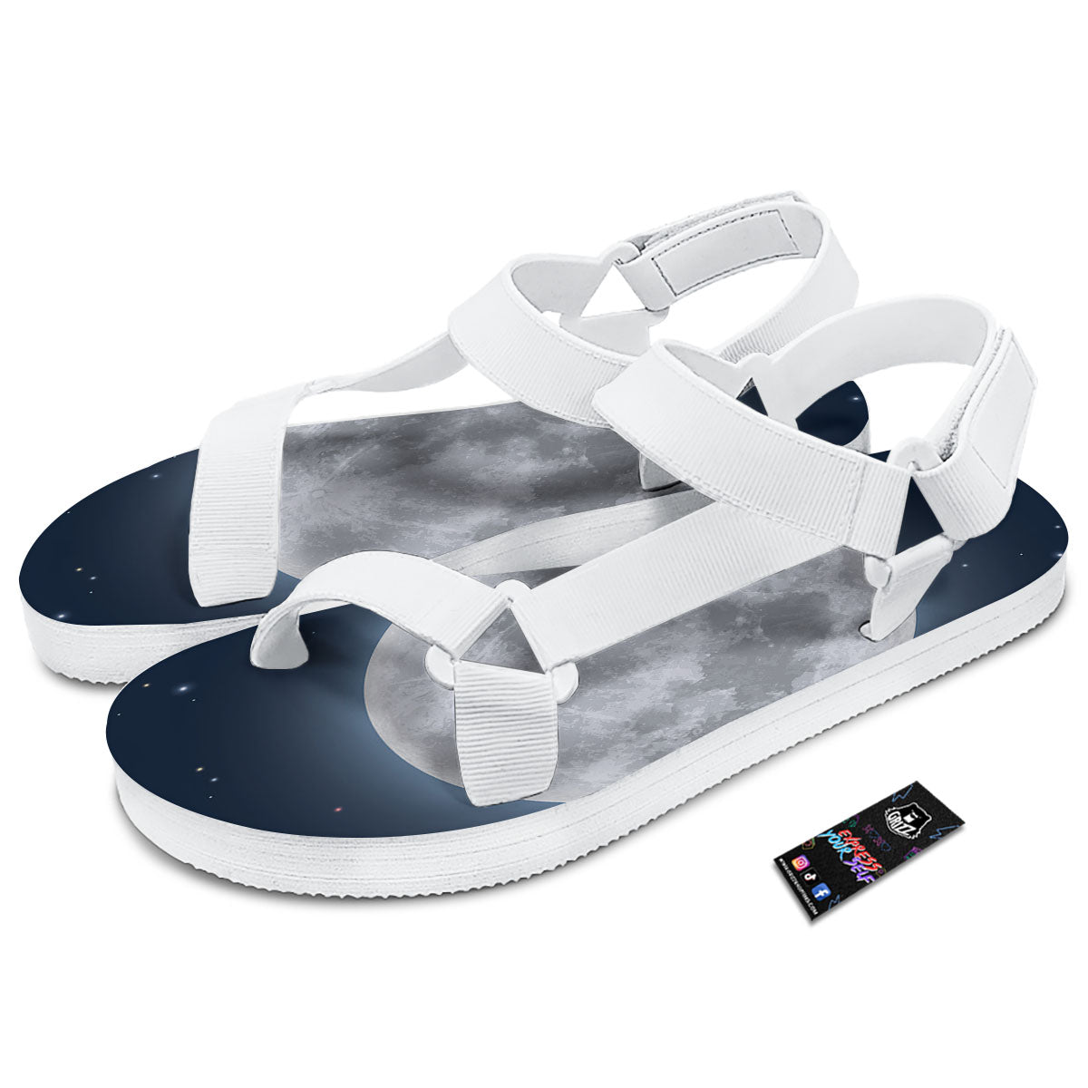 Moonlight And Night Sky Print White Open Toe Sandals-grizzshop