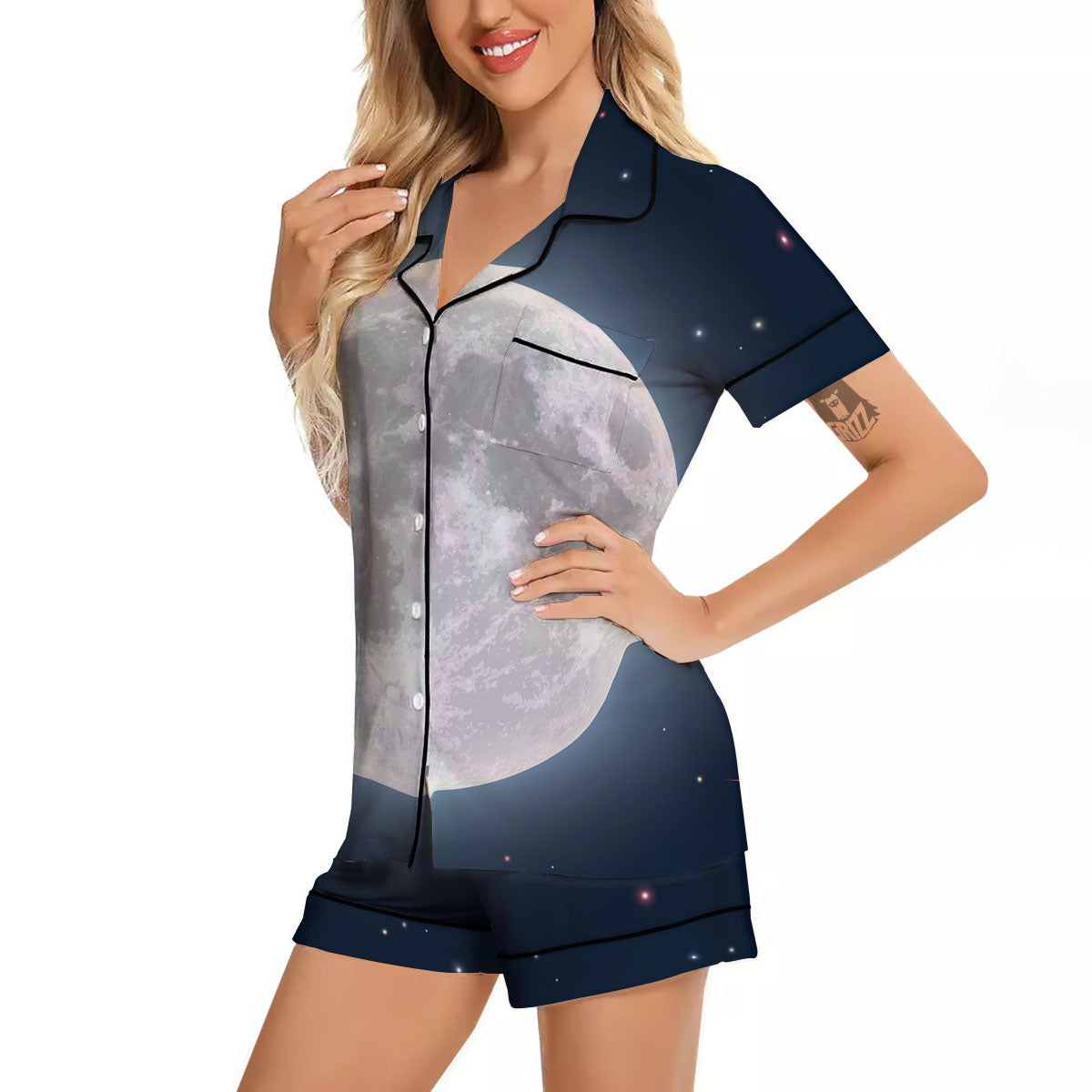 Moonlight And Night Sky Print Women Silk Pajamas-grizzshop