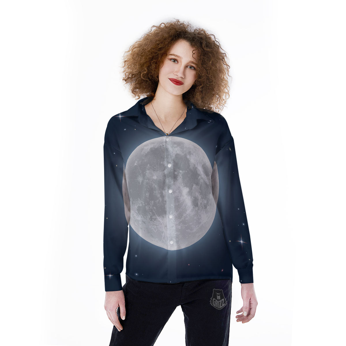 Moonlight And Night Sky Print Women's Long Sleeve Shirts-grizzshop