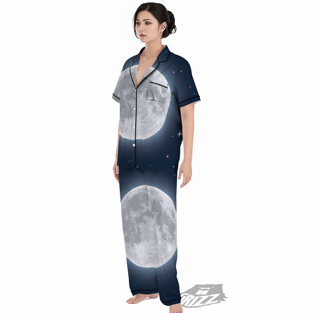 Moonlight And Night Sky Print Women's Pajamas Set-grizzshop