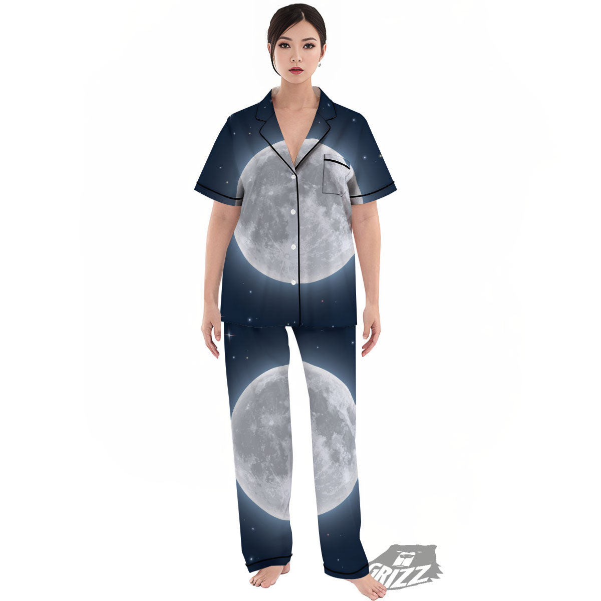 Moonlight And Night Sky Print Women's Pajamas Set-grizzshop