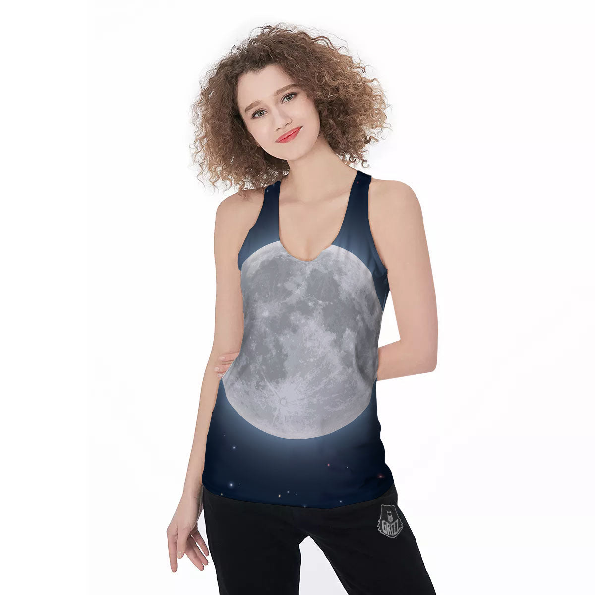 Moonlight And Night Sky Print Women's Racerback Tank Top-grizzshop