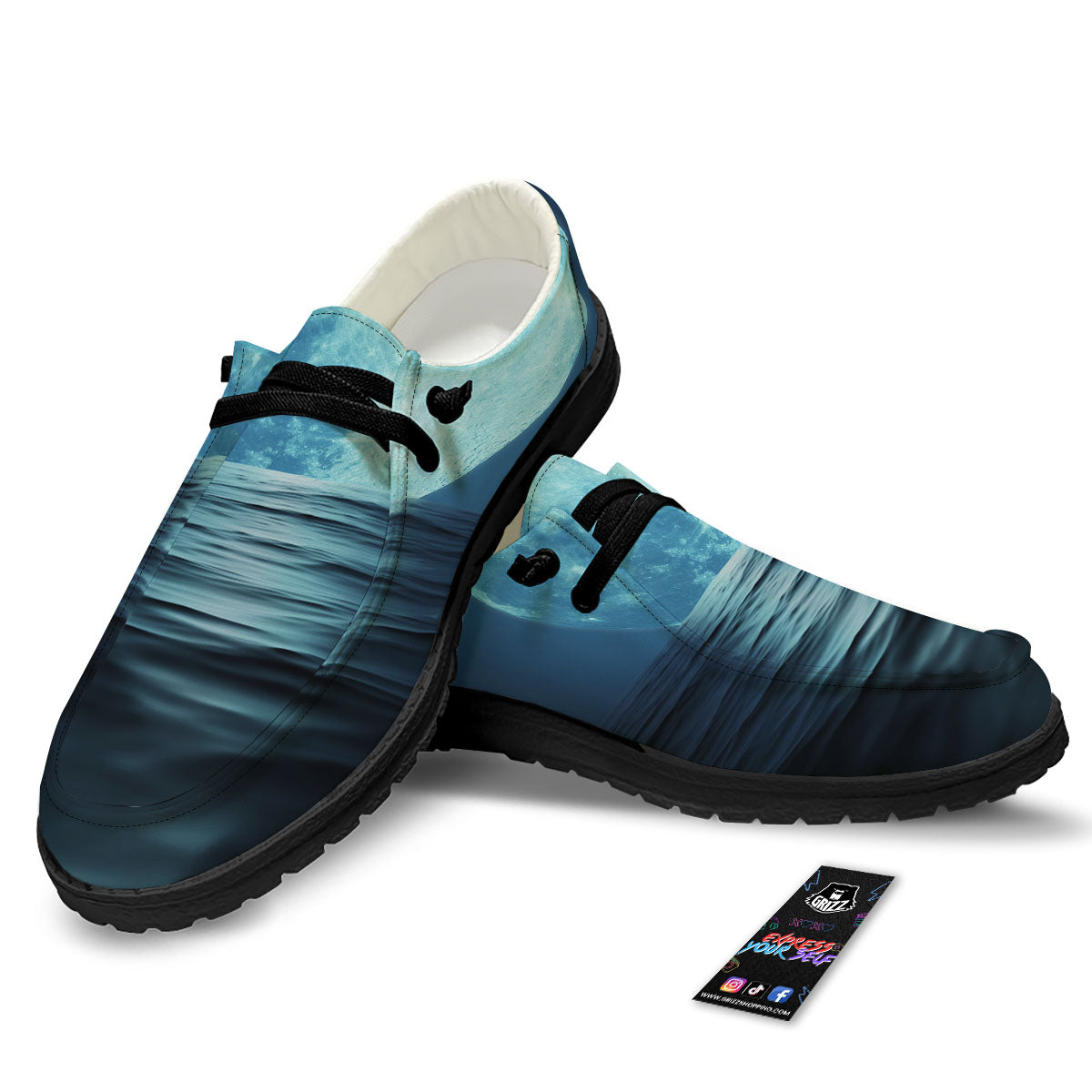 Moonlight And The Sea Print Black Loafers-grizzshop