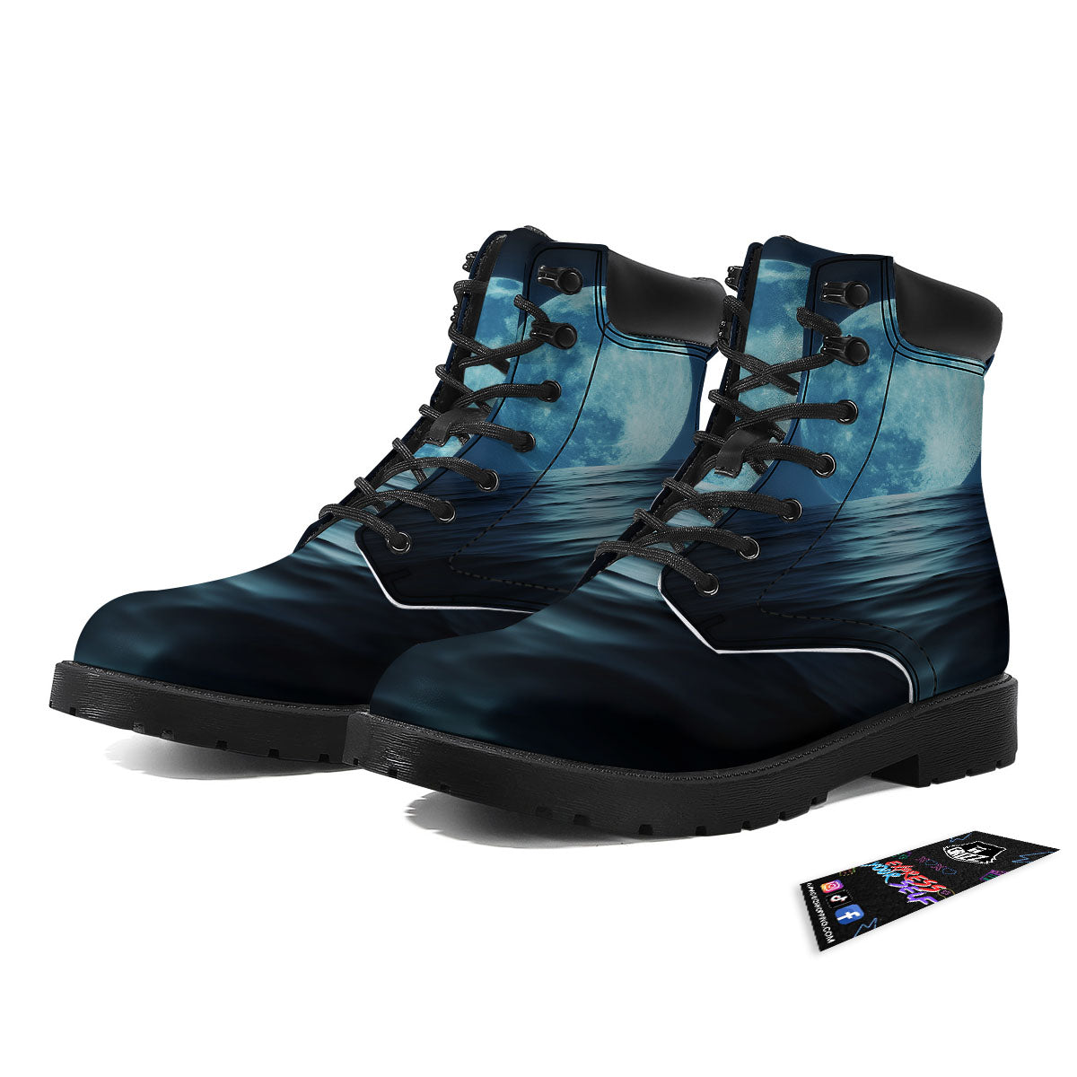Moonlight And The Sea Print Boots-grizzshop