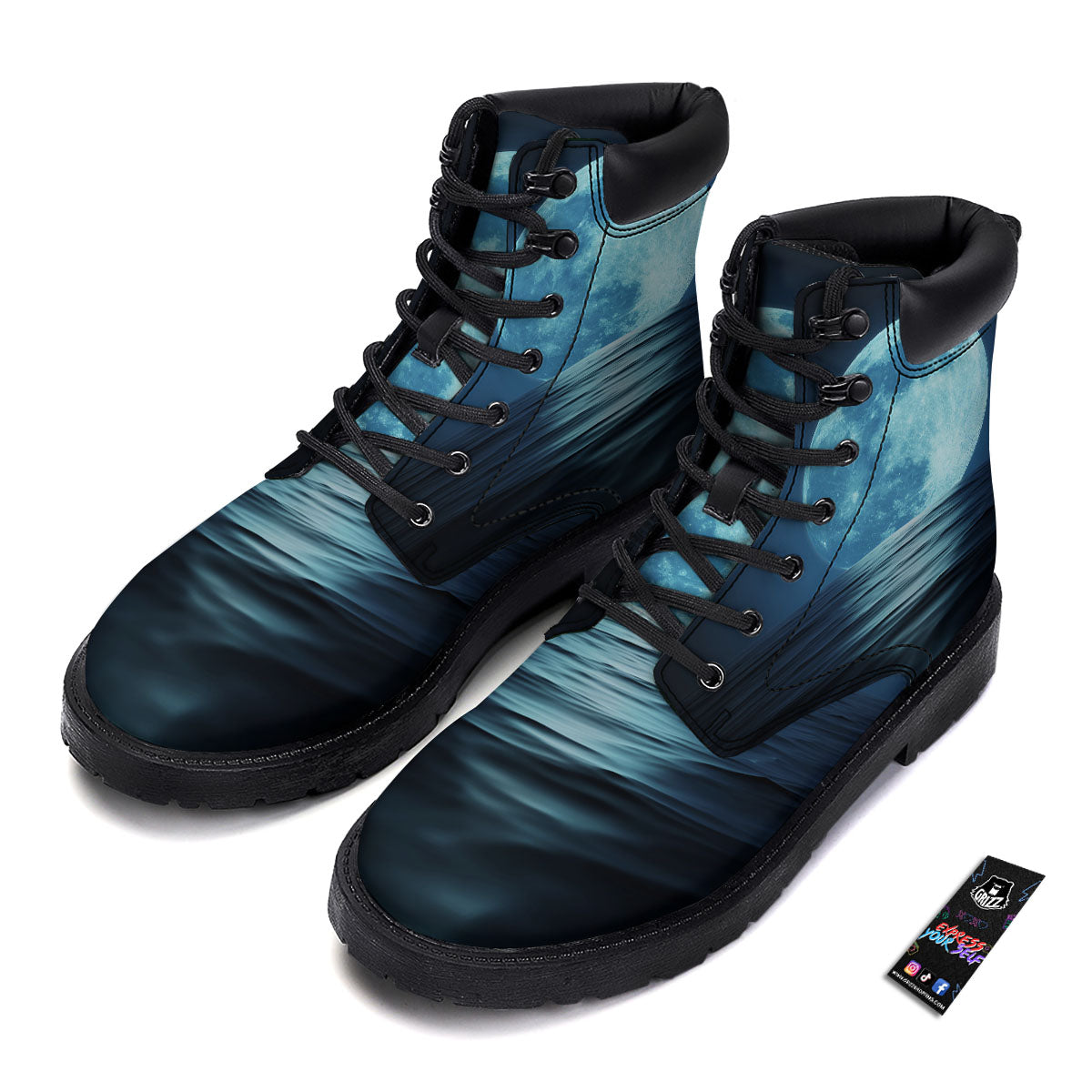 Moonlight And The Sea Print Boots-grizzshop