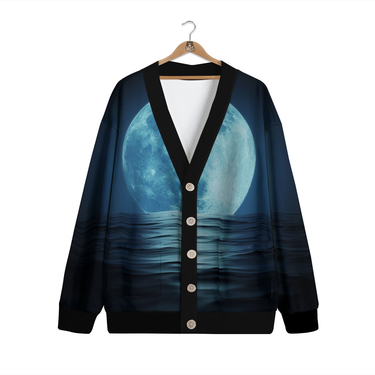 Moonlight And The Sea Print Cardigan-grizzshop