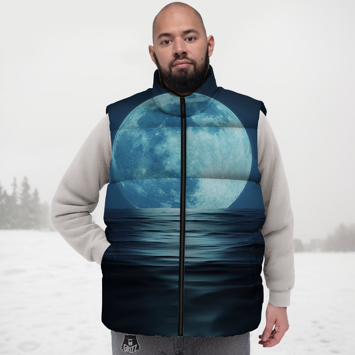 Moonlight And The Sea Print Down Vest