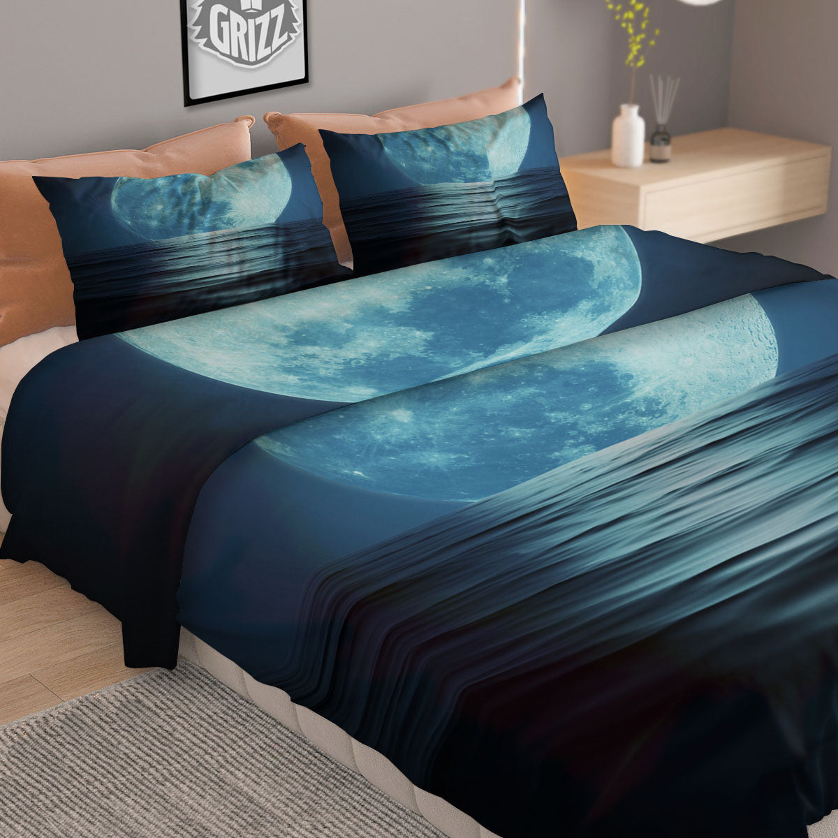 Moonlight And The Sea Print Duvet Cover Bedding Set