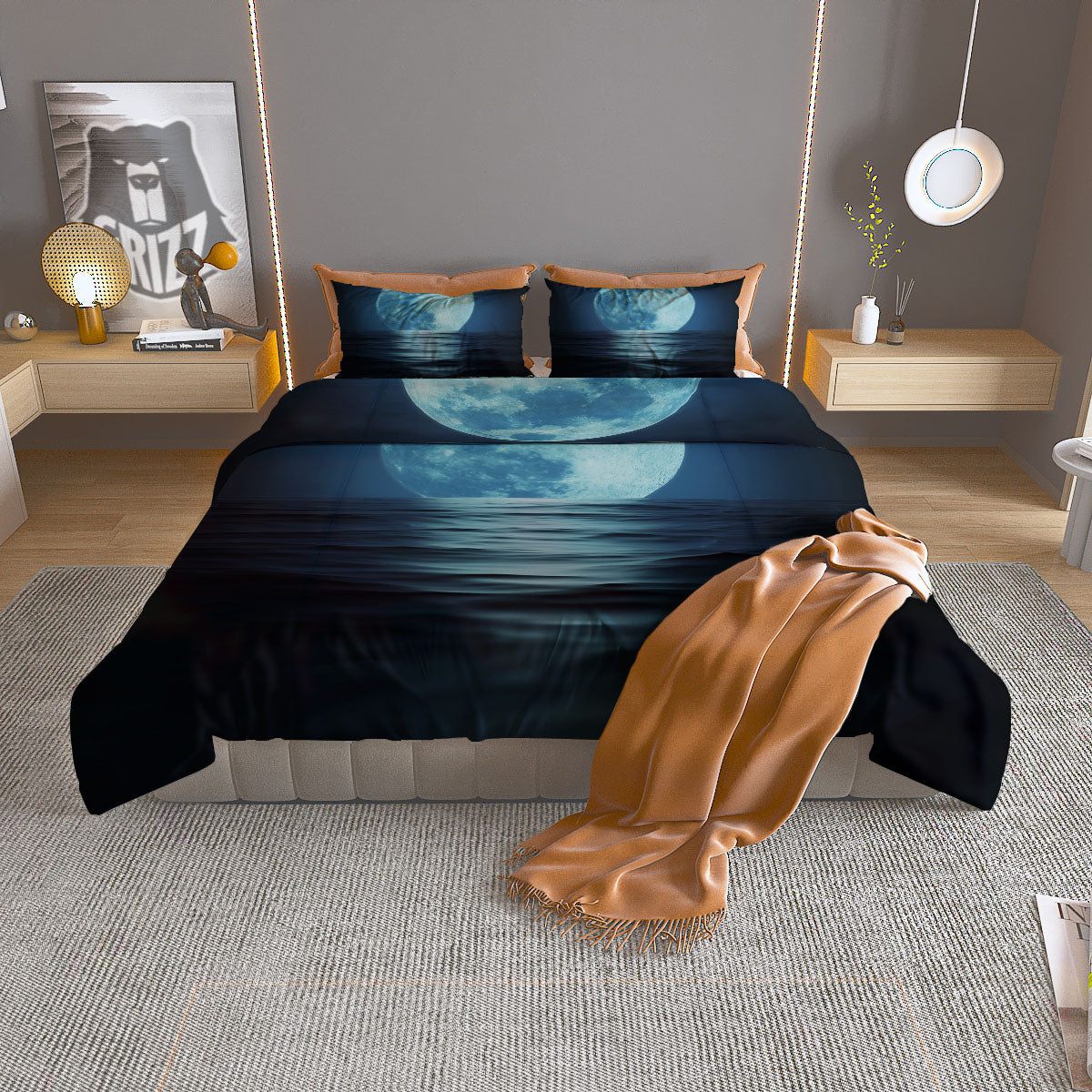 Moonlight And The Sea Print Duvet Cover Bedding Set