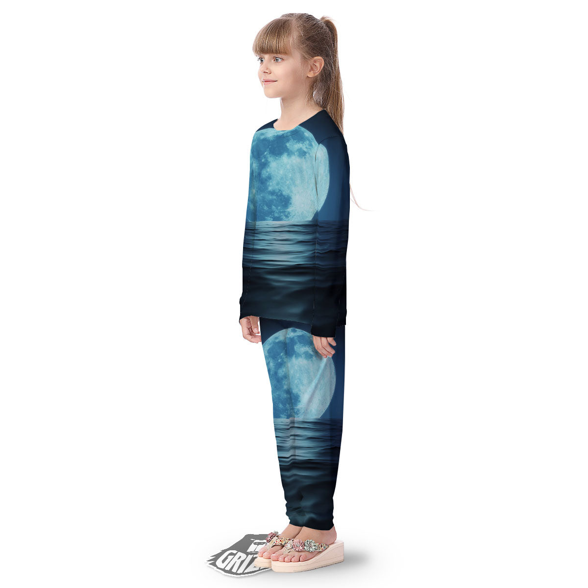 Moonlight And The Sea Print Kid's Pajamas-grizzshop