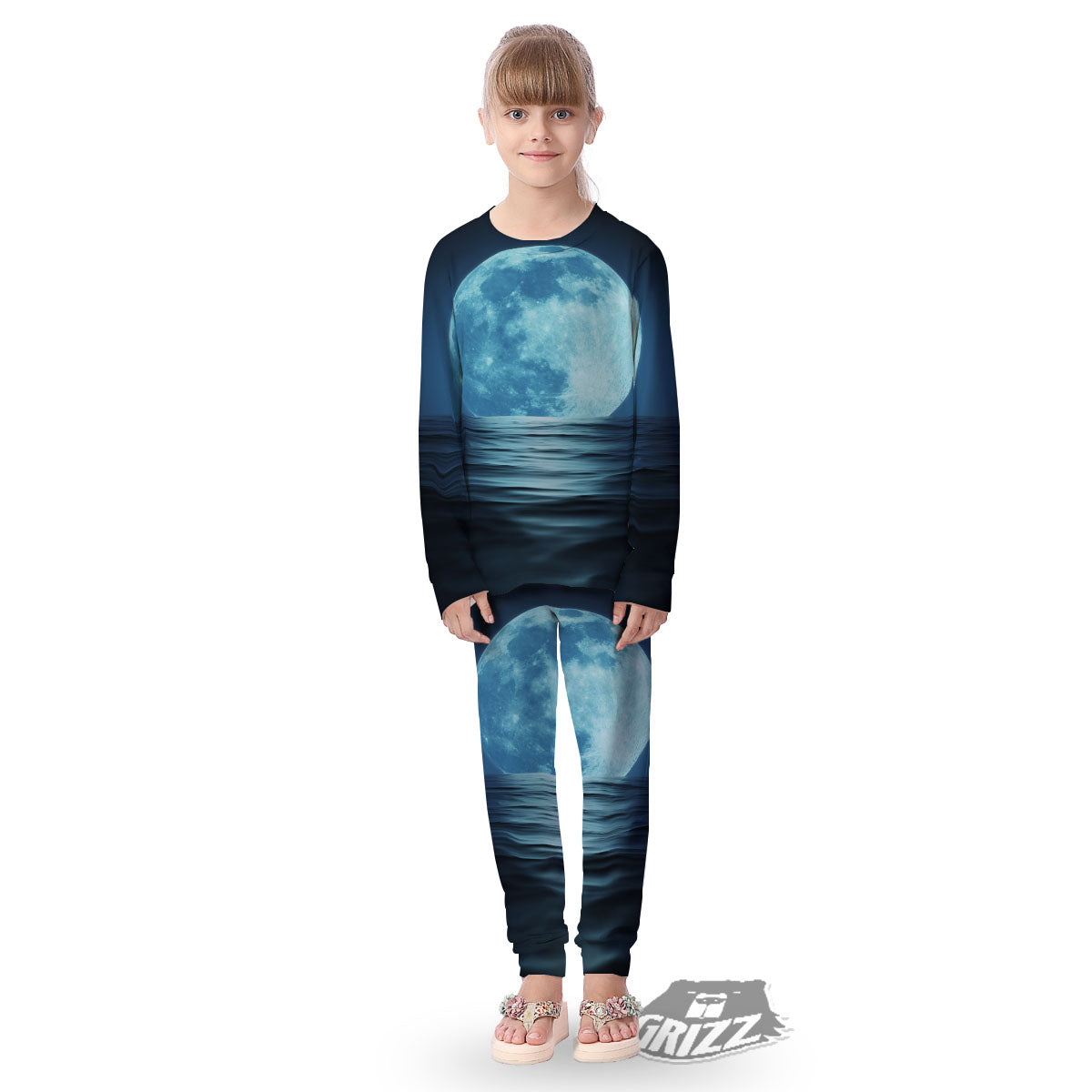 Moonlight And The Sea Print Kid's Pajamas-grizzshop