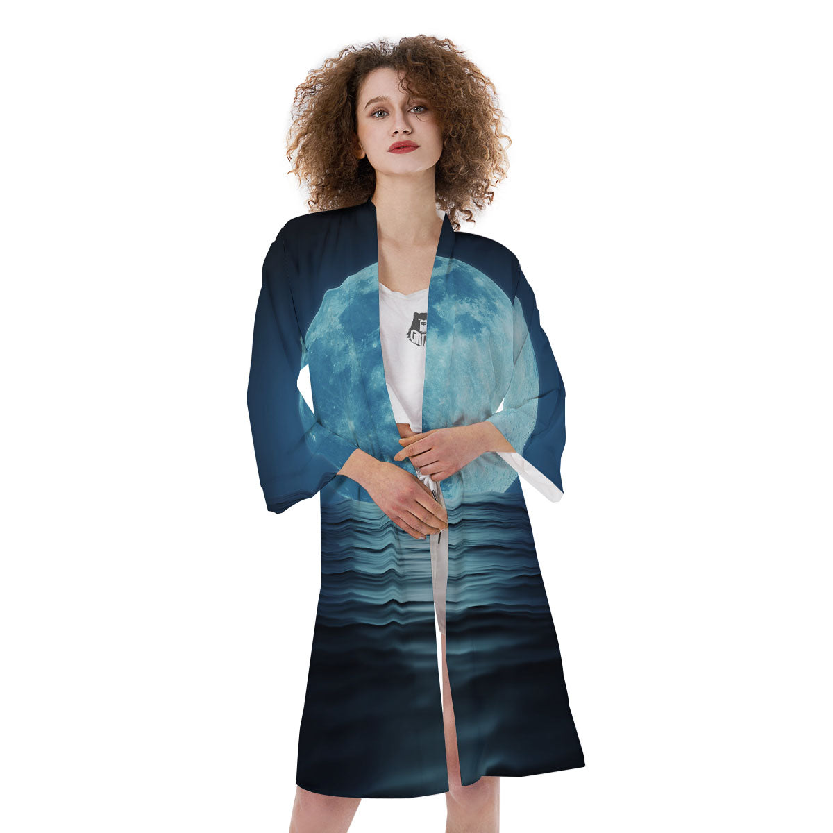 Moonlight And The Sea Print Kimono-grizzshop