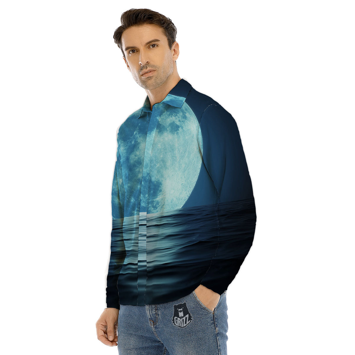 Moonlight And The Sea Print Men's Dress Shirts-grizzshop
