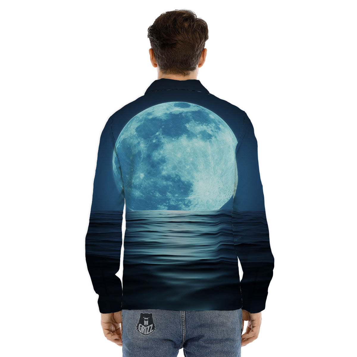 Moonlight And The Sea Print Men's Dress Shirts-grizzshop
