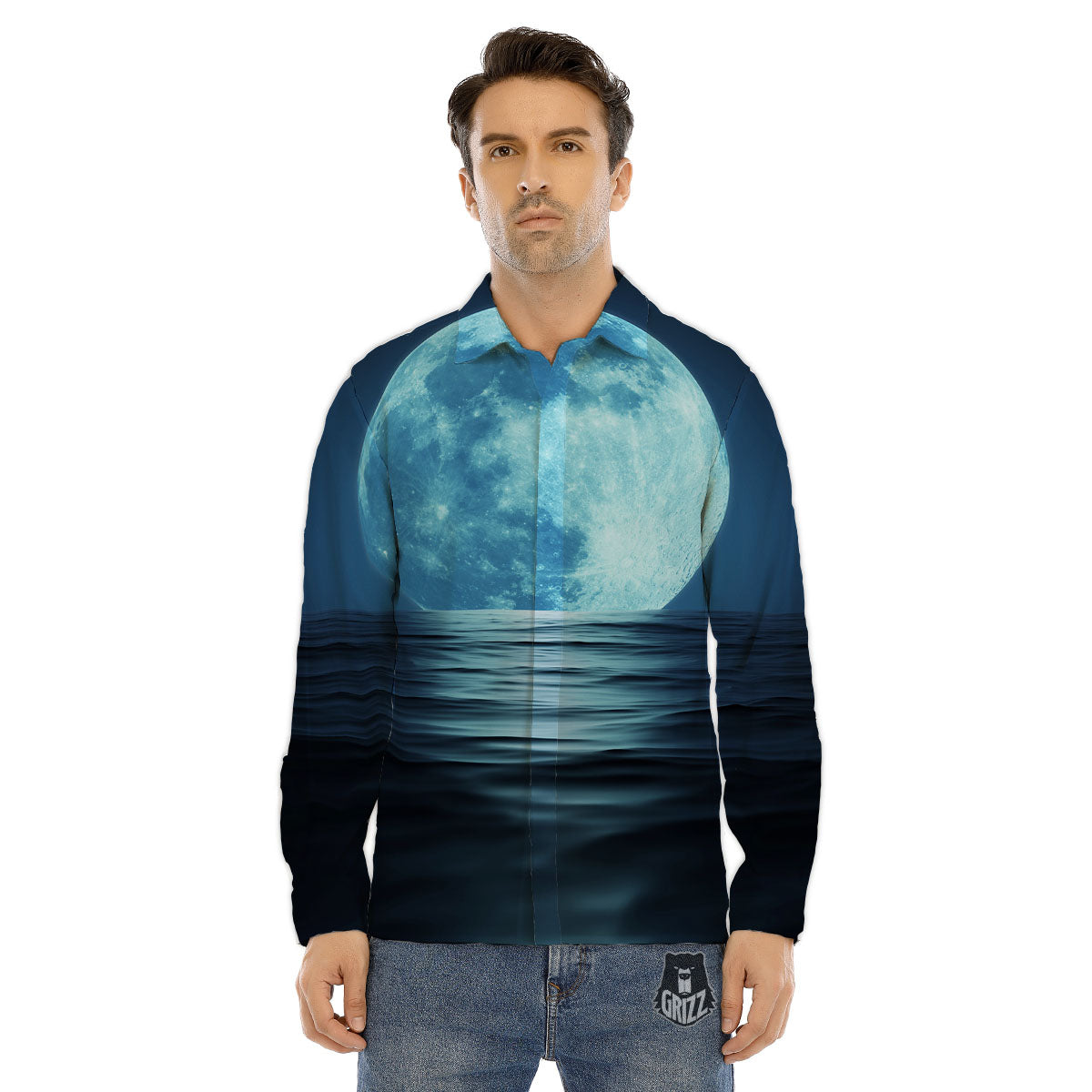 Moonlight And The Sea Print Men's Dress Shirts-grizzshop