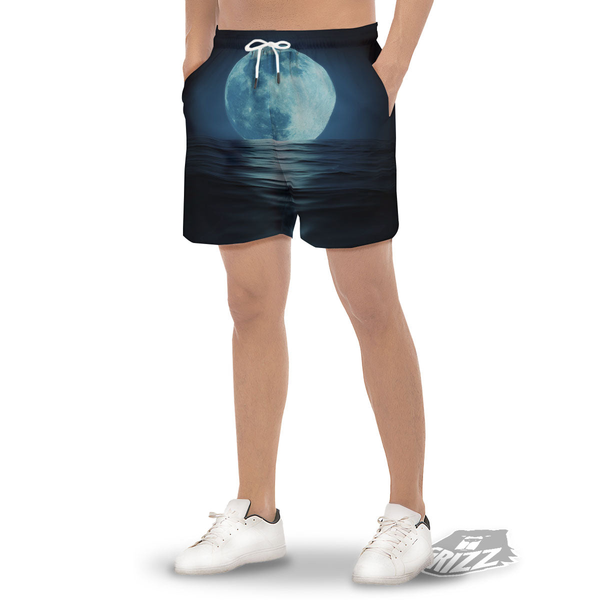Moonlight And The Sea Print Men's Gym Shorts-grizzshop