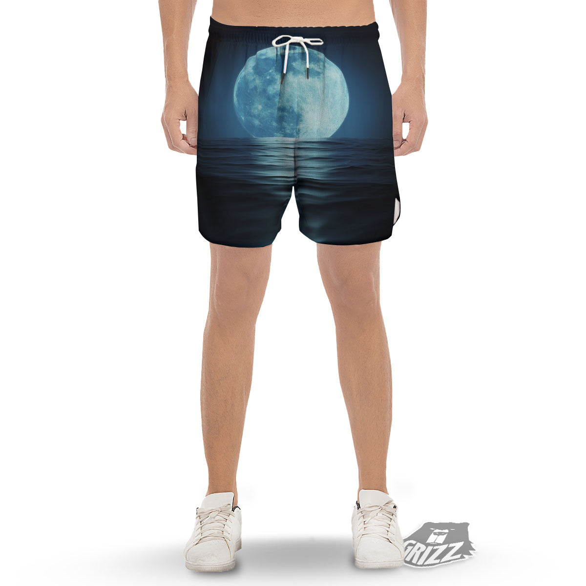 Moonlight And The Sea Print Men's Gym Shorts-grizzshop