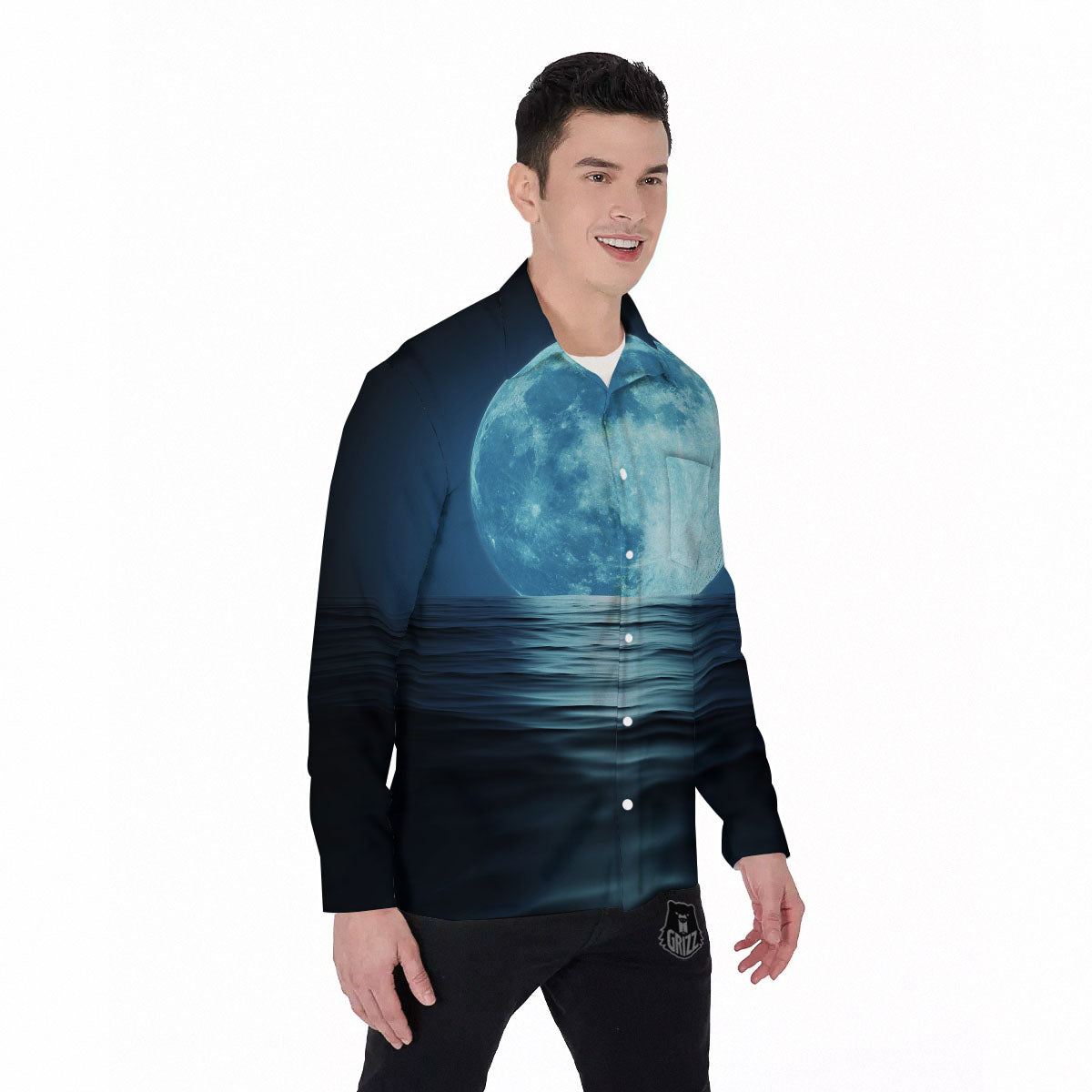 Moonlight And The Sea Print Men's Long Sleeve Shirts-grizzshop