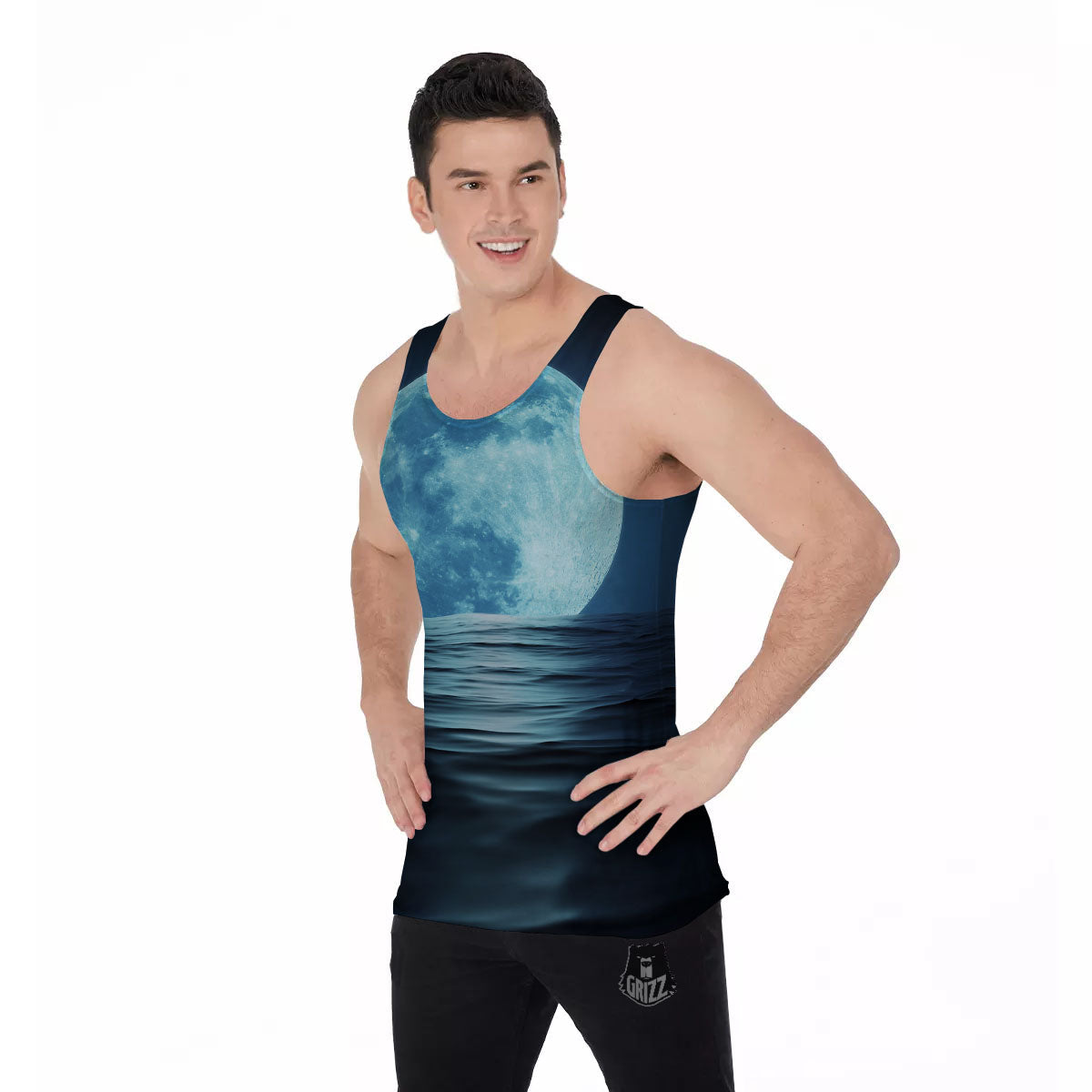 Moonlight And The Sea Print Men's Tank Top-grizzshop