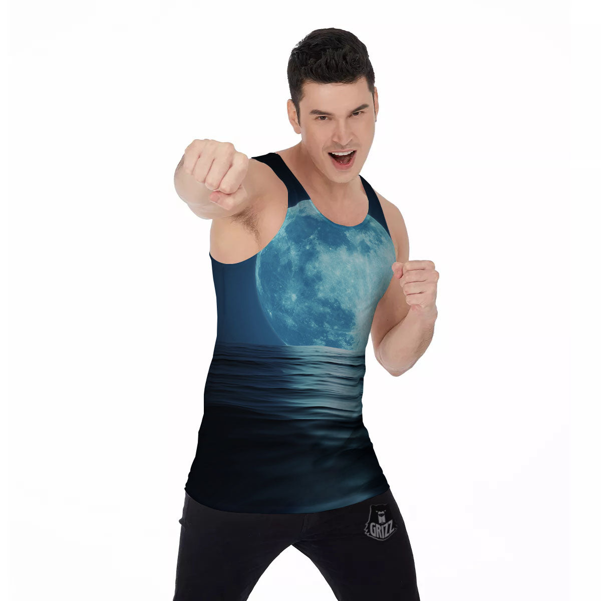 Moonlight And The Sea Print Men's Tank Top-grizzshop