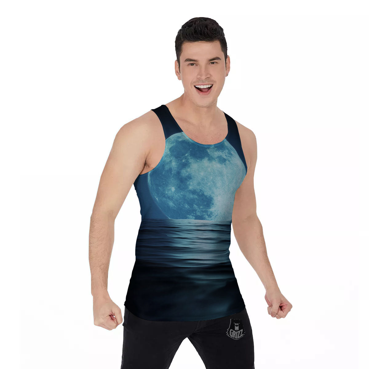 Moonlight And The Sea Print Men's Tank Top-grizzshop