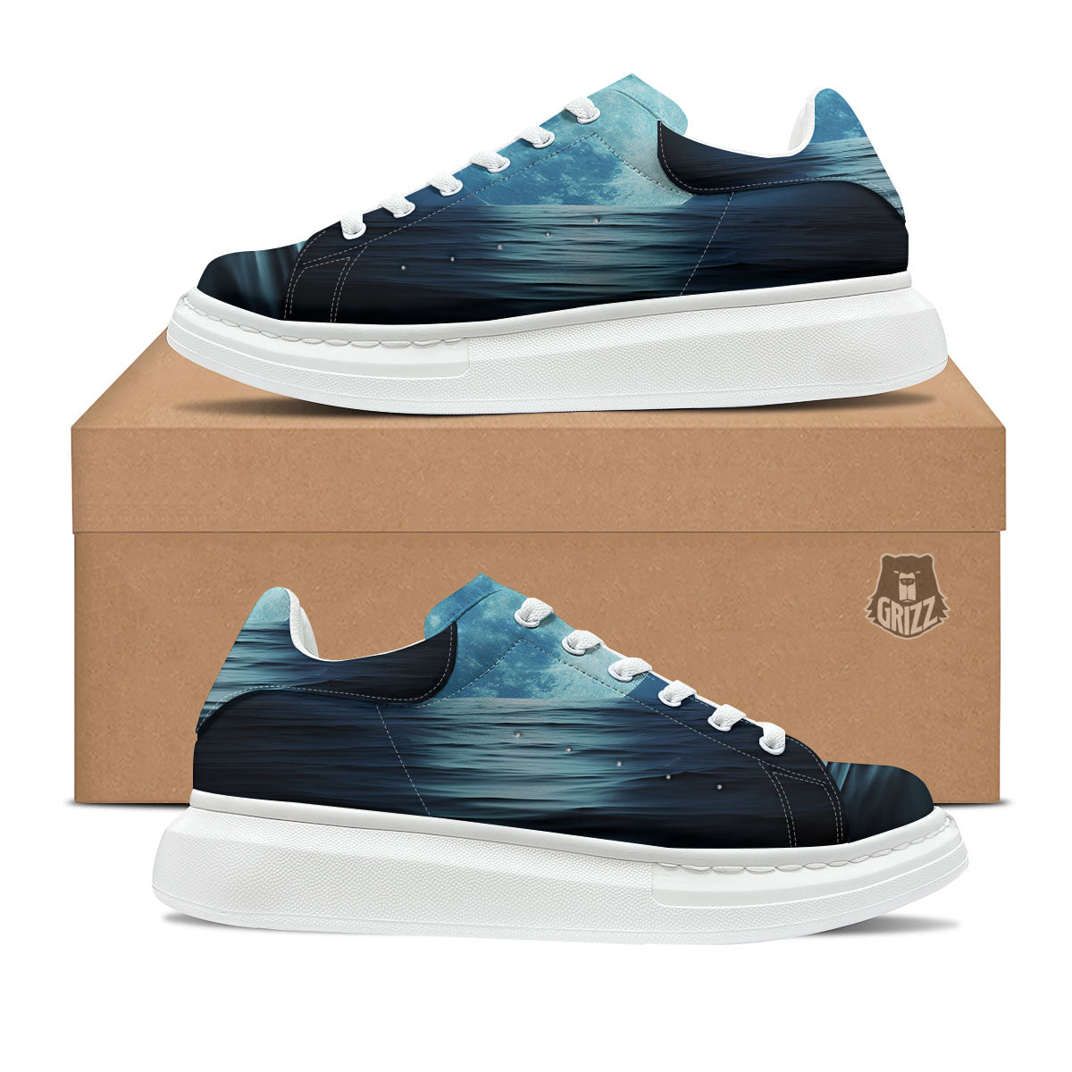 Moonlight And The Sea Print Platform Shoes-grizzshop