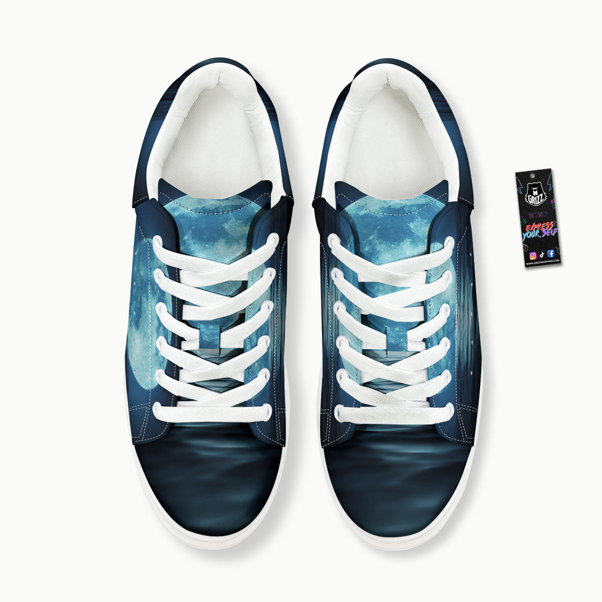 Moonlight And The Sea Print Platform Shoes-grizzshop
