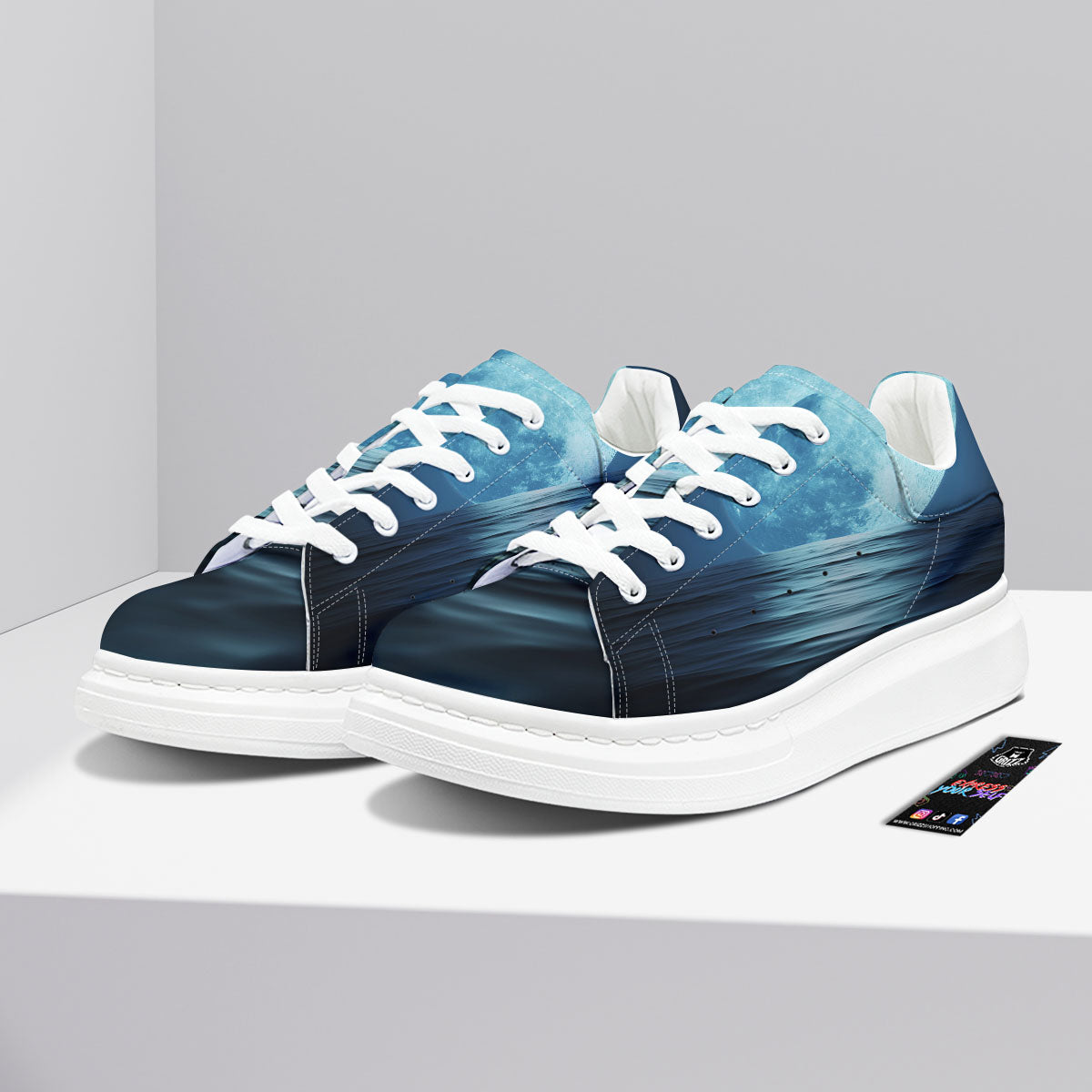 Moonlight And The Sea Print Platform Shoes-grizzshop