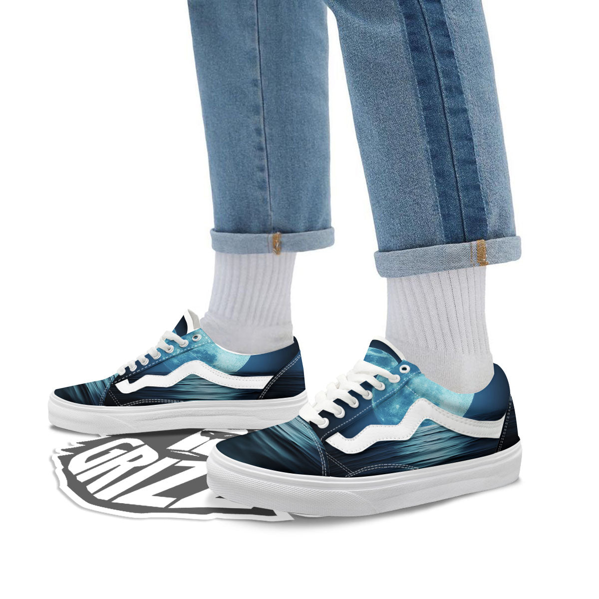 Moonlight And The Sea Print Skate Shoes-grizzshop